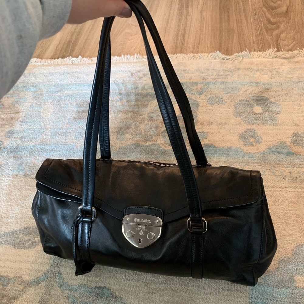 Black lambskin leather vintage PRADA shoulder bag